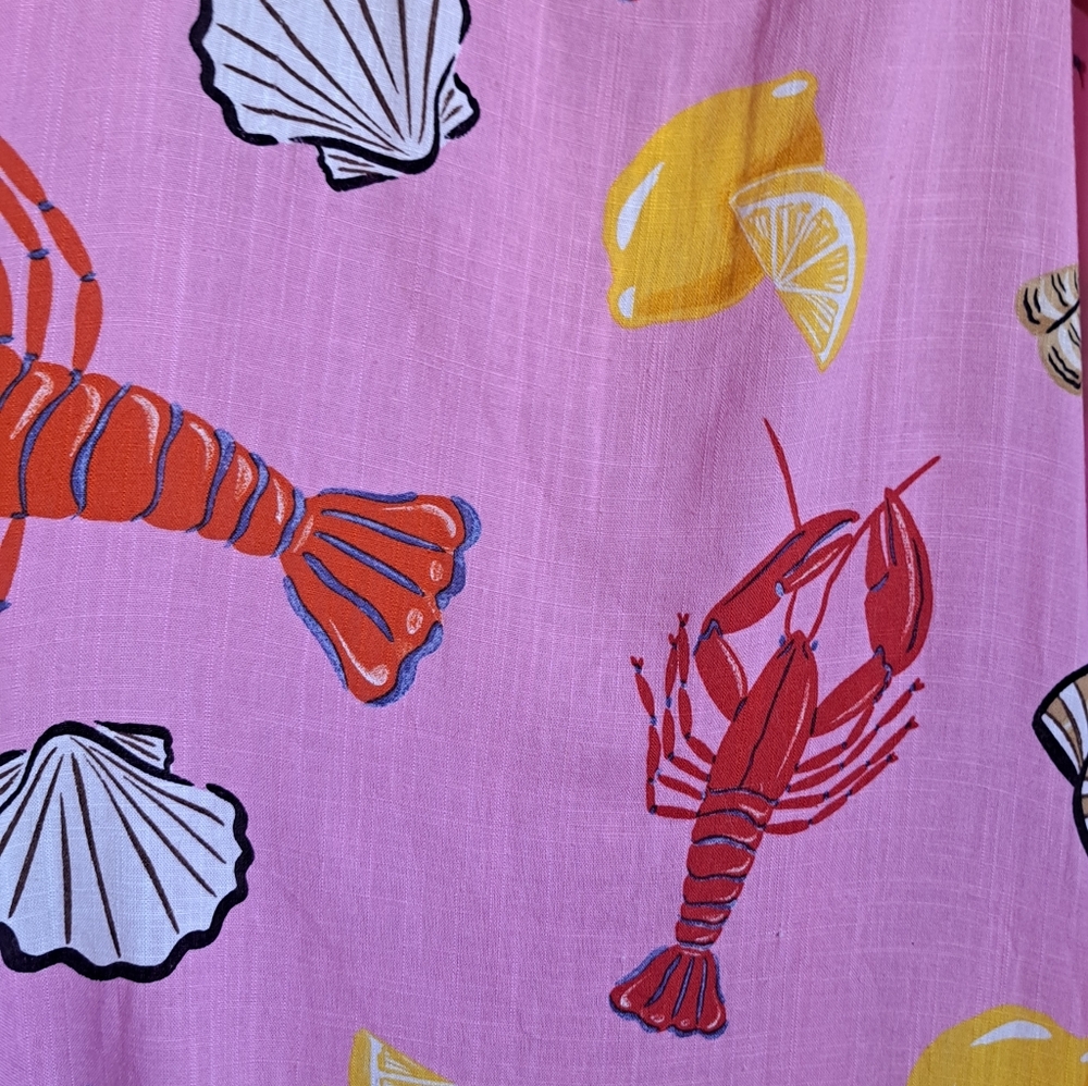Label Of Love Pink Beach Lobster Shell Print Summer Midi Dress Size Large NWT - Picture 4 of 10